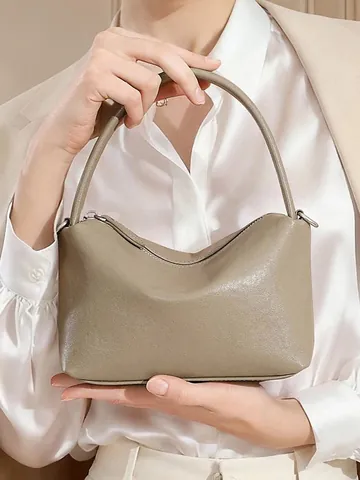 Borsa a Cuscino in Pelle di Vacchetta Primo Strato Retrò Semplice Borsa a Mano in Vera Pelle Versatile Tracolla da Donna