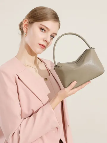 Borsa a Cuscino in Pelle di Vacchetta Primo Strato Retrò Semplice Borsa a Mano in Vera Pelle Versatile Tracolla da Donna