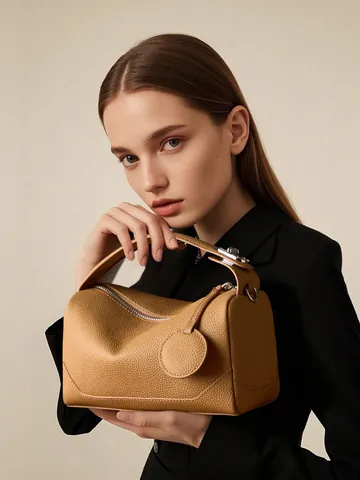 Borsa Boston da Donna in Vera Pelle Primo Strato di Pelle Bovina Trama Litchi Borsa a Mano Tracolla Versatile per Ufficio Quotidiano