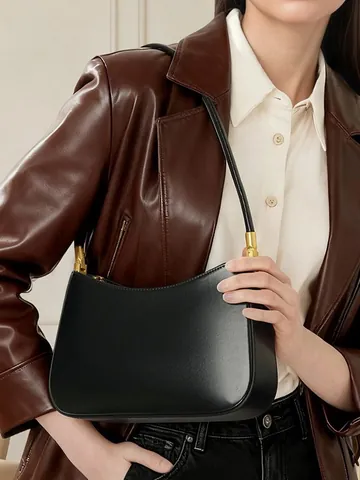 Borsa Sottobraccio in Vera Pelle Minimalista per Donna Borsa a Tracolla in Pelle Bovina Pendolare con Hardware Dorato Ufficio