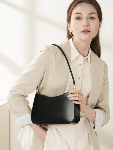 Borsa Sottobraccio in Vera Pelle Minimalista per Donna Borsa a Tracolla in Pelle Bovina Pendolare con Hardware Dorato Ufficio