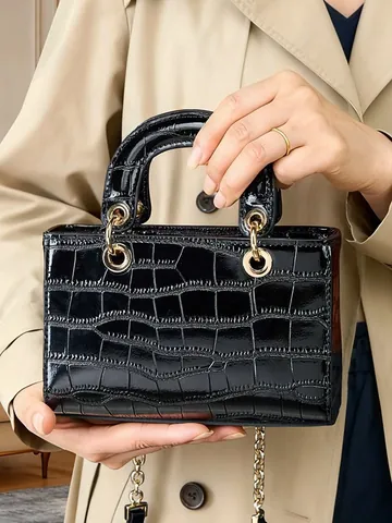 Luxe Krokodillenpatroon Koeienhuid Leren Handtas Voor Vrouwen Elegante Crossbody Tas Met Gouden Ketting Woon-werkverkeer Veelzijdige Schoudertas