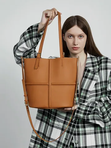 Mode Große Kapazität Erste Schicht Rindsleder Tragetasche Für Damen Kreuzstich Verschachtelt Eimer Tasche Mit Innentasche Handtasche