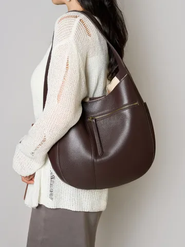 Borsa Hobo in Vera Pelle Grande Capacità Donna Primo Strato di Pelle Mezzaluna Borsa a Spalla Minimalista Pendolare Tote