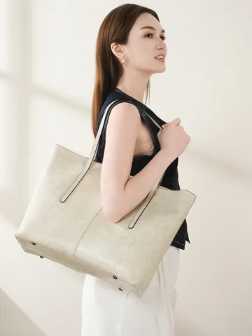 Borsa Tote da Donna in Vera Pelle Vintage Borsa a Spalla da Pendolare in Crostata di Pelle Retro Tinta Unita