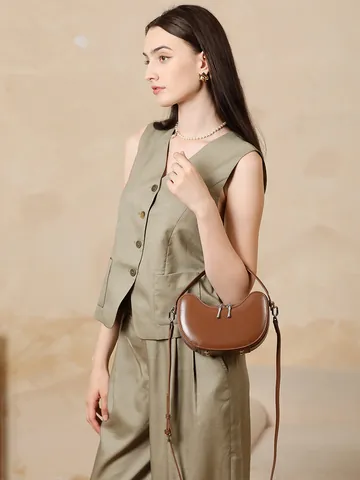 Donna Vera Pelle Borsa a Mezzaluna Borsa a Mano Casual a Raviolo Manico Superiore Tracolla Borsa Urbana Minimalista