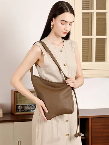 Borsa a Tracolla Minimalista in Pelle di Vacchetta Primo Strato Donna Vera Pelle Asimmetrica Nodo Borsa a Spalla Decorazione Sfera