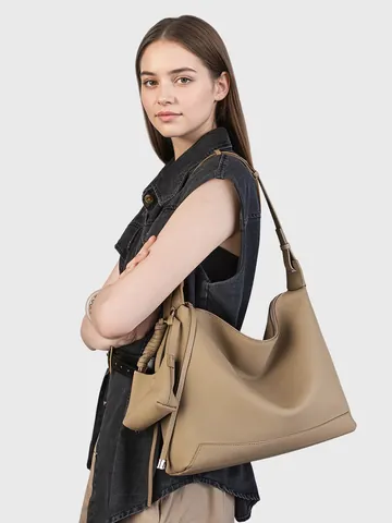 Borsa Tote In Vera Pelle Di Grande Capacità Da Donna Borsa A Spalla Hobo Grana Litchi Con Tracolla Regolabile E Mini Pochette