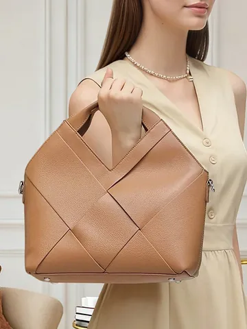 Borsa a Mano da Donna in Vera Pelle Intrecciata Primo Strato Pelle di Vacchetta Borsa a Tracolla Grande Capacità per Lavoro