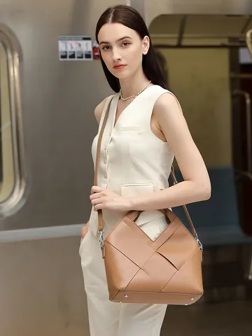 Borsa a Mano da Donna in Vera Pelle Intrecciata Primo Strato Pelle di Vacchetta Borsa a Tracolla Grande Capacità per Lavoro