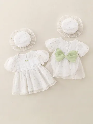 Baby Girls Summer Floral Princess Dress Romper And Matching Hat Set Lace Bow Pearl Infant Toddler Birthday Outfits