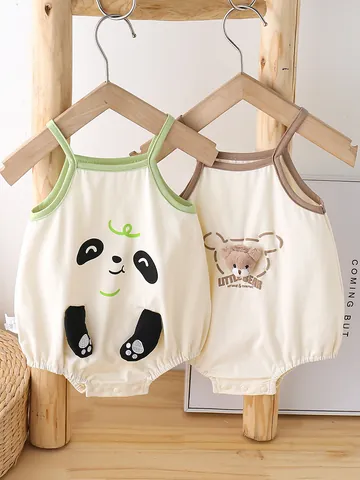 Pasgeboren Baby Zomer Katoen Kruippakje Schattig Dierenpatroon Mouwloos Baby Body 3D Beer Panda Ontwerp Comfortabele Casual Zonpakje Kleding