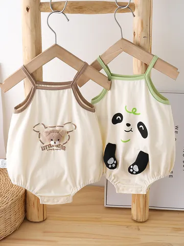 Pasgeboren Baby Zomer Katoen Kruippakje Schattig Dierenpatroon Mouwloos Baby Body 3D Beer Panda Ontwerp Comfortabele Casual Zonpakje Kleding
