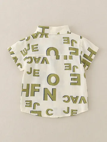 Chemise à Manches Courtes en Coton pour Enfants Été Style Coréen Coton Peigné Frais Imprimé Lettres Revers Top Décontracté pour Garçons Filles