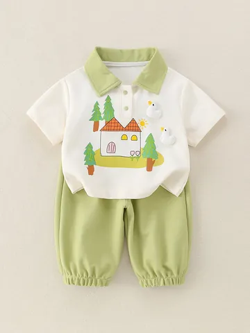 Conjunto de Verano de Algodón para Bebé Niño con Polo y Pantalones Diseño Animado Pato Oso Camiseta y Pantalón para Niños
