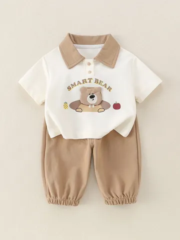 Conjunto de Verano de Algodón para Bebé Niño con Polo y Pantalones Diseño Animado Pato Oso Camiseta y Pantalón para Niños