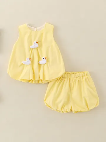 Baby Mädchen Sommer Baumwolle Ärmelloses Top Und Kürbishose Set Süße 3D Ente Muster Prinzessin Kleinkind Bekleidungsset