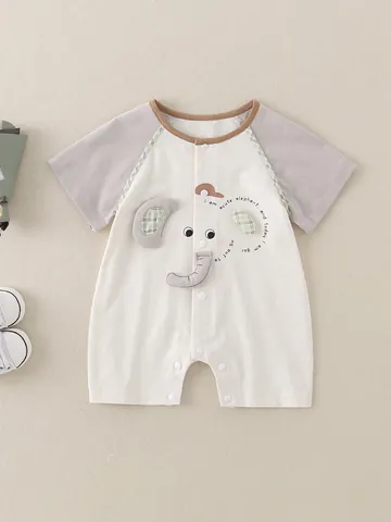 Summer Baby Romper Cotton Short Sleeve Cartoon Elephant 3D Ear Jumpsuit For Newborn Infant Casual Daily Wear Clothing