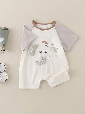 Summer Baby Romper Cotton Short Sleeve Cartoon Elephant 3D Ear Jumpsuit For Newborn Infant Casual Daily Wear Clothing
