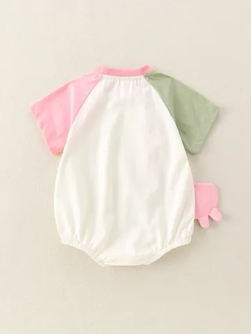 Newborn Baby Cotton Summer Romper Short Sleeve Color Block Giraffe Cartoon Infant Bodysuit Jumpsuit One-Piece Clothes
