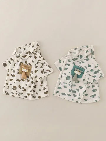 Boys Summer Short Sleeve Cotton Shirt Cartoon Giraffe Puppet Pebble Print Casual Breathable Baby Toddler Button Down Top