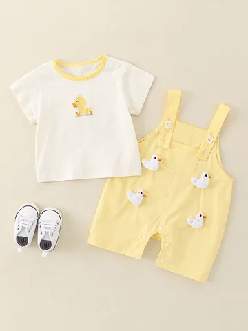 Baby Sommer Baumwolle Ente T-Shirt Und Trägerhose Set Süße Kurzarm Outfits Für Säuglinge Kleinkinder Tägliche Freizeitkleidung