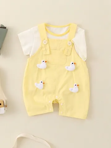 Baby Sommer Baumwolle Ente T-Shirt Und Trägerhose Set Süße Kurzarm Outfits Für Säuglinge Kleinkinder Tägliche Freizeitkleidung