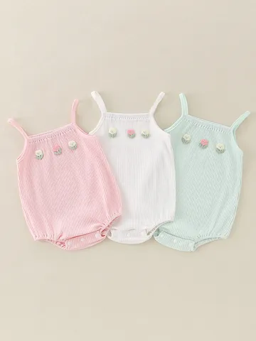 Summer Baby Sleeveless Romper Ribbed Cotton Floral Embroidery Strap Jumpsuit For Newborn Infant Jumpsuit Baby Wear