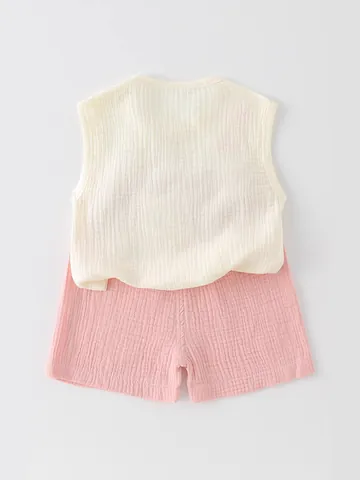 Peuter Baby Meisjes Zomer Katoen Muslin Mouwloze Top en Shorts Set Schattige Vlinder Avocado Borduurwerk Casual Kinderkleding