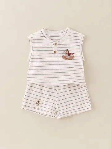 Baby Toddler Cotton Striped Short Sleeve Top And Shorts Outfit Class A Breathable Summer Casual Clothing For Boys Girls