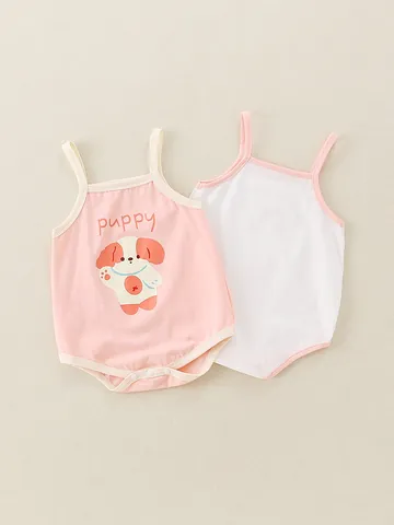 Baby Meisjes Katoenen Camisole Bodysuit Zomer Mouwloze Driehoek Romper Cartoon Konijn Puppy Print Jumpsuit Babykleding