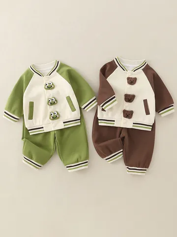 Baby Jungen Baumwolle Baseball Anzug 3D Cartoon Frosch Bär Jacke Und Hose Herbst Kleinkind Freizeit Outfits