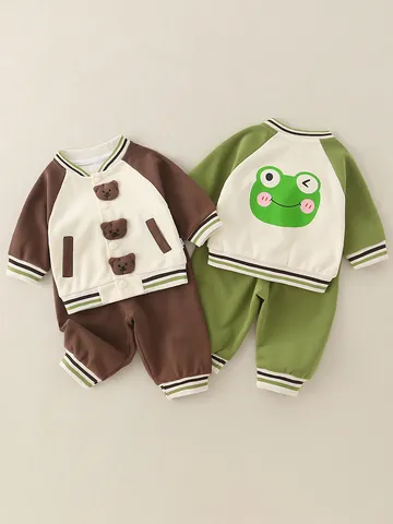 Baby Jungen Baumwolle Baseball Anzug 3D Cartoon Frosch Bär Jacke Und Hose Herbst Kleinkind Freizeit Outfits