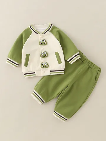 Toddler Baby Baseball Jacket T-Shirt And Pants Romper Cartoon Frog Bear Cotton Clothes Outfit