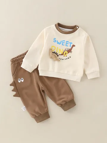 Toddler Boys 95% Cotton Long Sleeve Hoodie And Pants Set 2 Piece Cartoon Dinosaur Puppy Print Outfit For Spring Autumn
