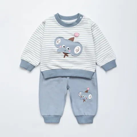 Baby Boy Clothing Outfit Soft Cotton Striped Long Sleeve Pullover Top And Pants Elephant Cartoon Pattern Casual Autumn