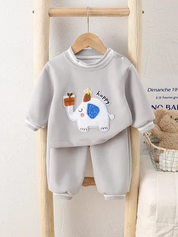 Infant Baby Sweatshirt and Pants Pullover Top Bottom Toddler Long Sleeve Clothing Outfit with Cartoon Animal Embroidery Boys Girls
