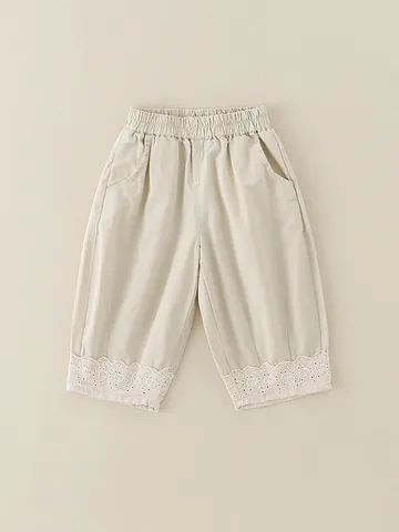 Pantalones Casuales de Algodón para Niña Pequeña Con Ribete de Encaje Cintura Elástica Suaves Transpirables Bombachos para Bebé Pantalones Beis Ropa Diaria