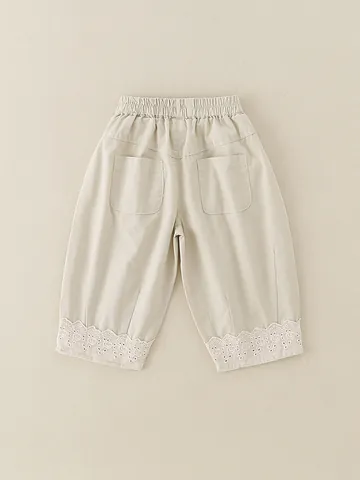 Pantalones Casuales de Algodón para Niña Pequeña Con Ribete de Encaje Cintura Elástica Suaves Transpirables Bombachos para Bebé Pantalones Beis Ropa Diaria