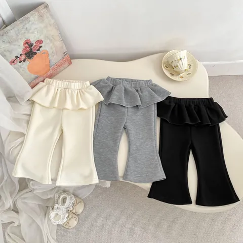 Pantalones de Pata de Elefante con Volantes en la Cintura para Niñas Pequeñas 100% Algodón Color Sólido Leggings Bebé Casual