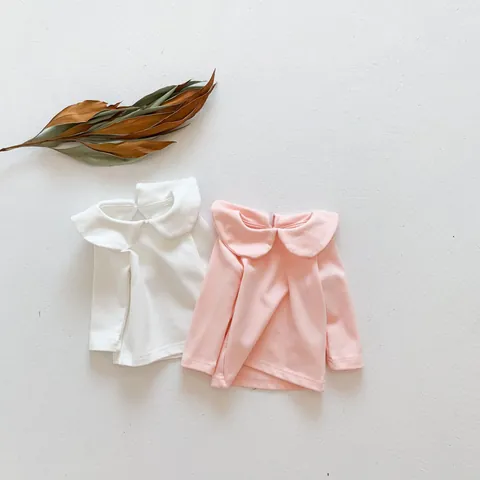 Baby Meisjes Katoenmix T-shirt Lange Mouwen Peter Pan-kraag Casual Lente Herfst Zachte Basislaag Top