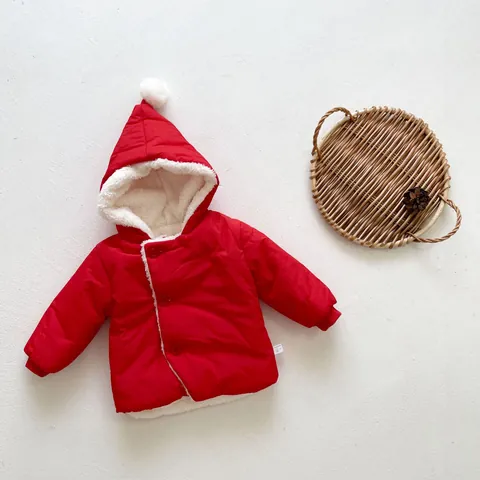 Infant Winter Fleece Jacket Hooded Pom Pom Warm Thickened Outerwear Coat For Baby Toddler Boys Girls Solid Color