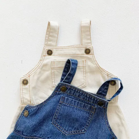 Baby Cotton Denim Suspender Romper And Striped Short Sleeve T-Shirt Jumpsuit Bodysuit Set For Toddler Boys Girls 0-3 Years