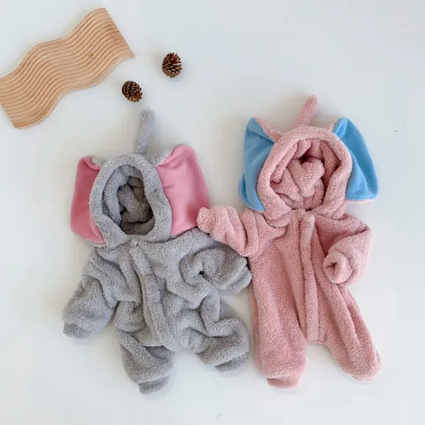 Cute Elephant Animal Shape Baby Romper Thickened Fleece Hooded Long Sleeve Warm Jumpsuit For Infant Autumn Winter Outfit