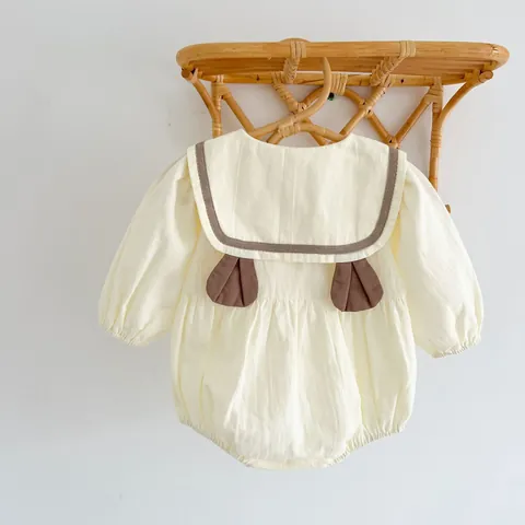 Pagliaccetto a Maniche Lunghe in Cotone con Orsetto per Neonato e Cappello Coordinato Body con Colletto Peter Pan Autunno