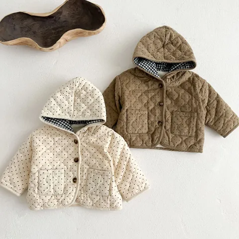 Chaqueta Acolchada Con Capucha De Invierno Para Bebé Abrigo Acolchado Cálido De Lunares Con Orejas Para Niños Ropa De Algodón