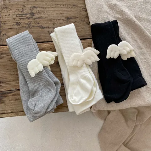 Baby Girls Angel Wings Ribbed Cotton Leggings Infant Toddler Spring Autumn High Waist Tights Stirrup Pants Pantyhose