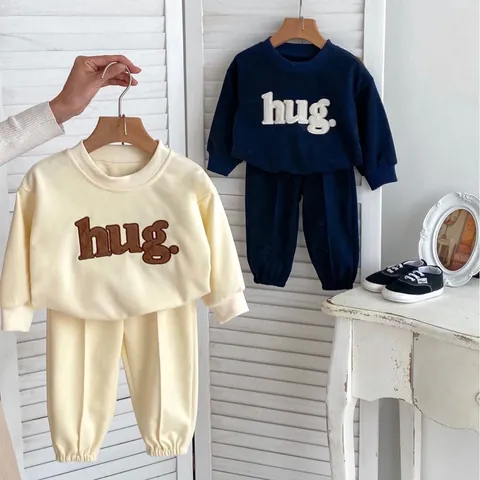 Infant Long Sleeve Cotton Romper And Sweatshirt Pants Set Minimalist Letter Embroidery Baby Clothing For Spring Autumn