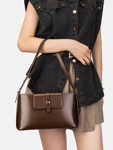 Borsa a Tracolla in Vera Pelle da Donna Borsa a Mano Minimalista Urbana Tinta Unita Borsa Sottoascellare Moda