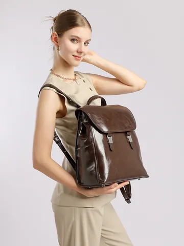 Sac à Dos en Cuir Véritable Ciré pour Femmes Hommes Grande Capacité Sac d'Ordinateur Vintage Croûte de Cuir Sac de Voyage